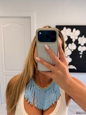 Handmade Light Blue Beaded Statement Necklace